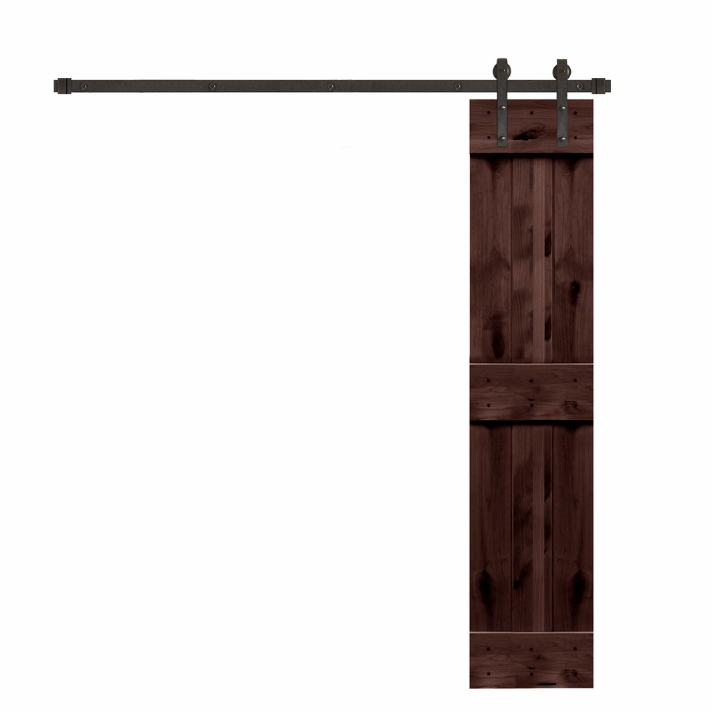 Rustic Espresso-stained 2-Panel Plank American Knotty Alder Sliding Barn Door Kit with Oil Rubbed Bronze Hardware Kit from Pacific Pride