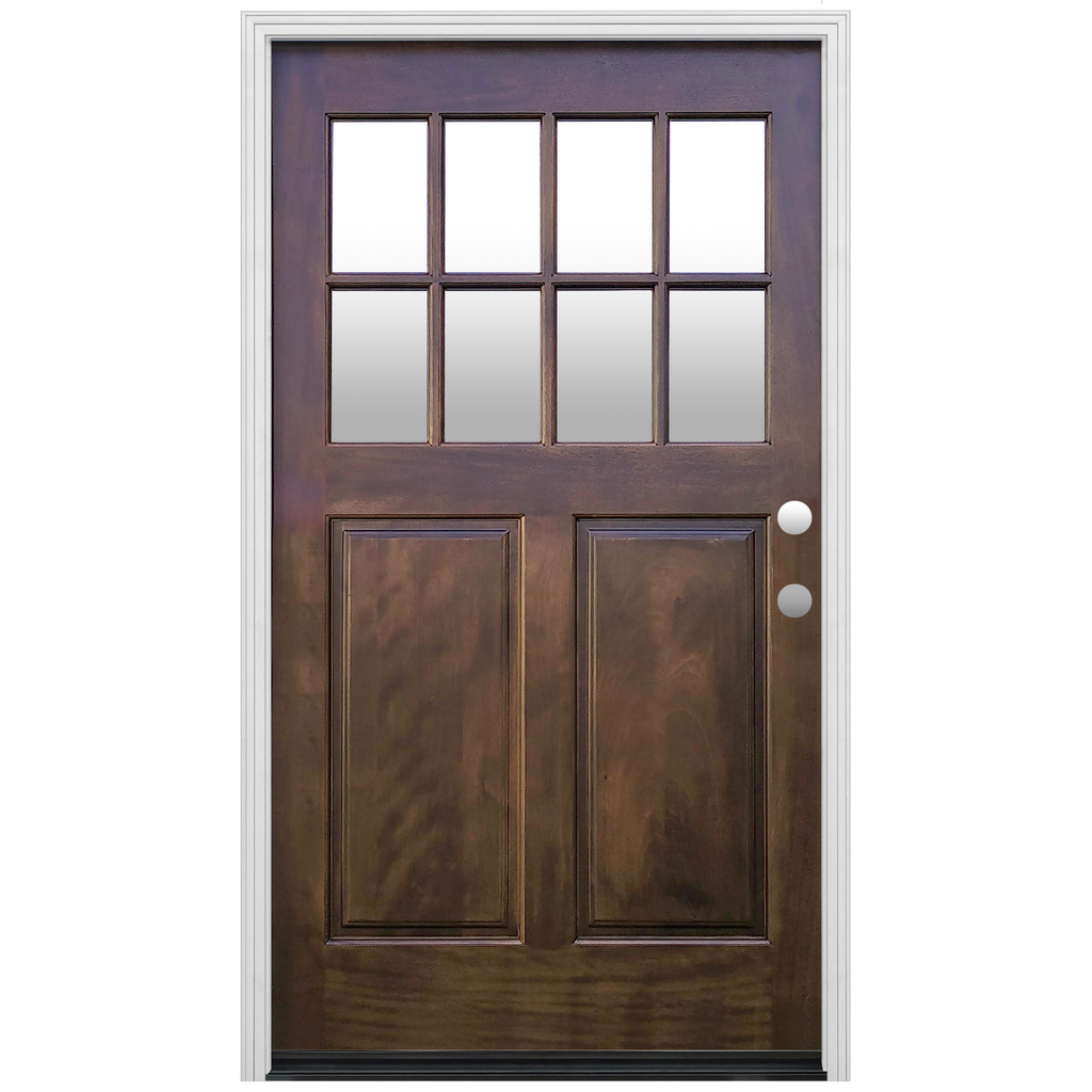 Cottage Widebody Espresso Stained Mahogany Wood Exterior Door 42" x 80" 8-Lite Insulated Glass 2-Panel Prehung Entry Door
