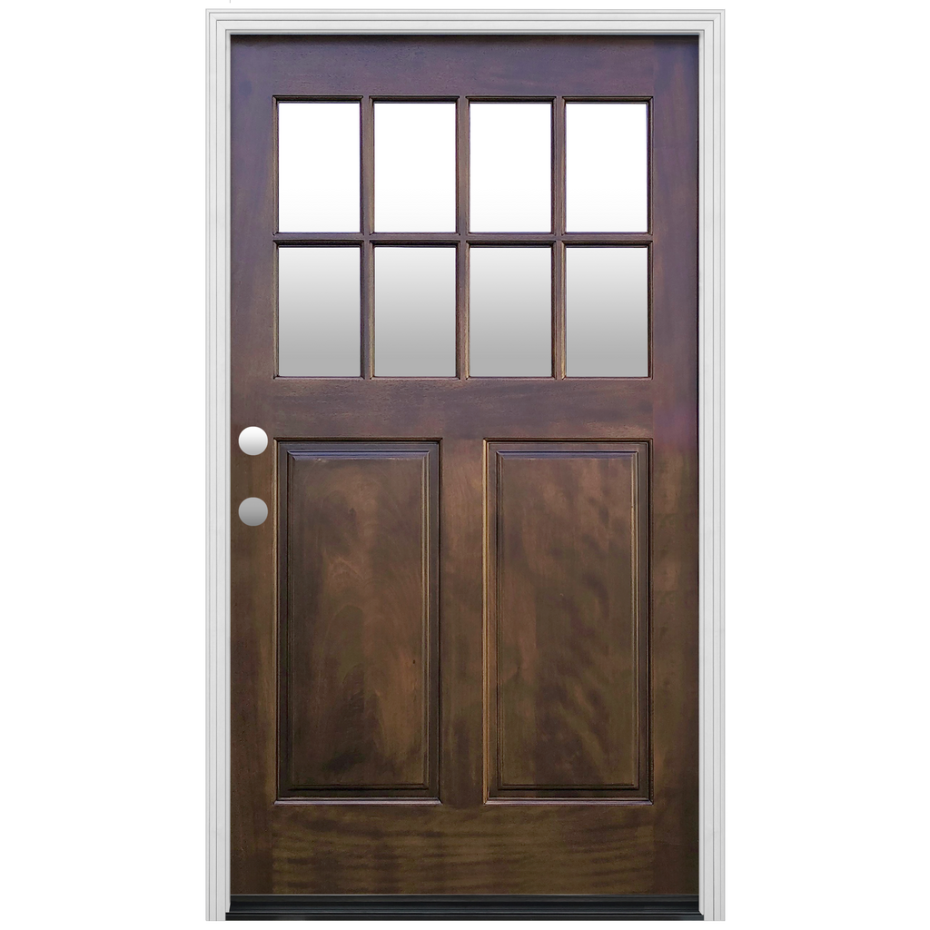 Cottage Widebody Espresso Stained Mahogany Wood Exterior Door 42" x 80" 8-Lite Insulated Glass 2-Panel Prehung Entry Door