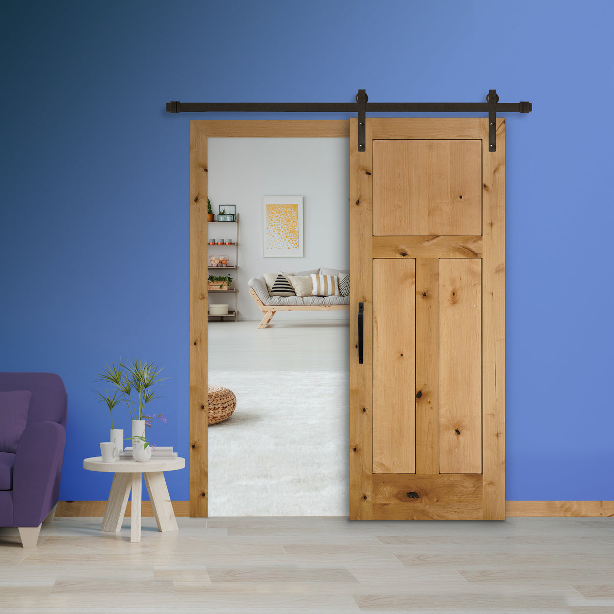 Rustic 3-Panel Unfinished Knotty Alder Interior Barn Door | Sliding ...
