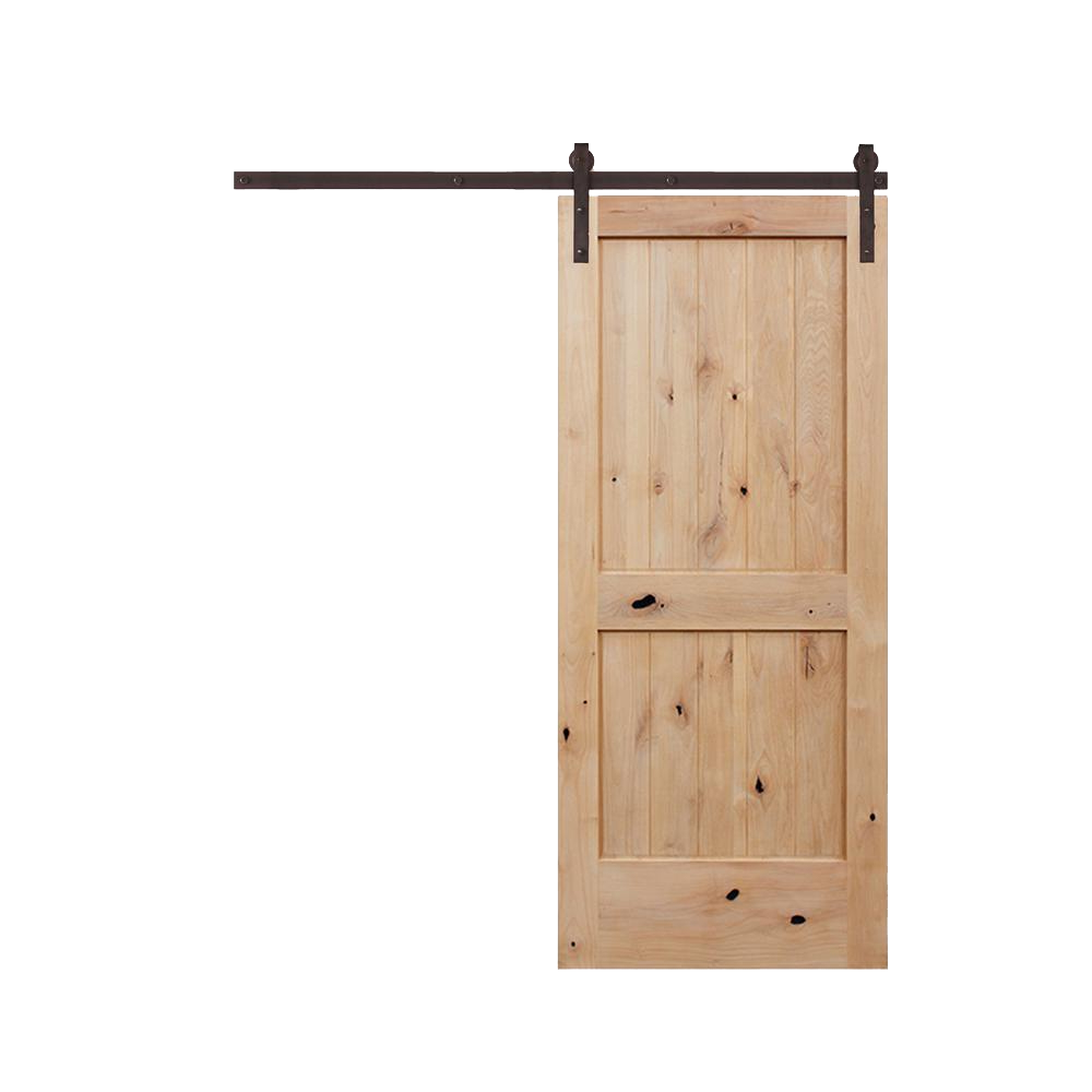2-Panel V-Groove Knotty Alder Wood Interior Barn Door | Sliding Barn ...