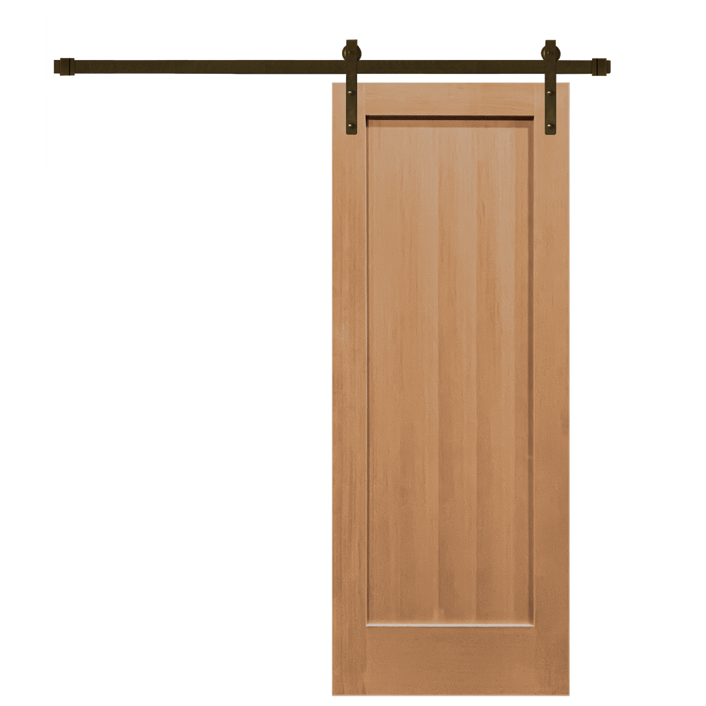 Craftsman Unfinished 1-Panel Vertical Grain Fir Wood Interior Sliding Barn Door with Oil Rubbed Bronze Hardware Kit