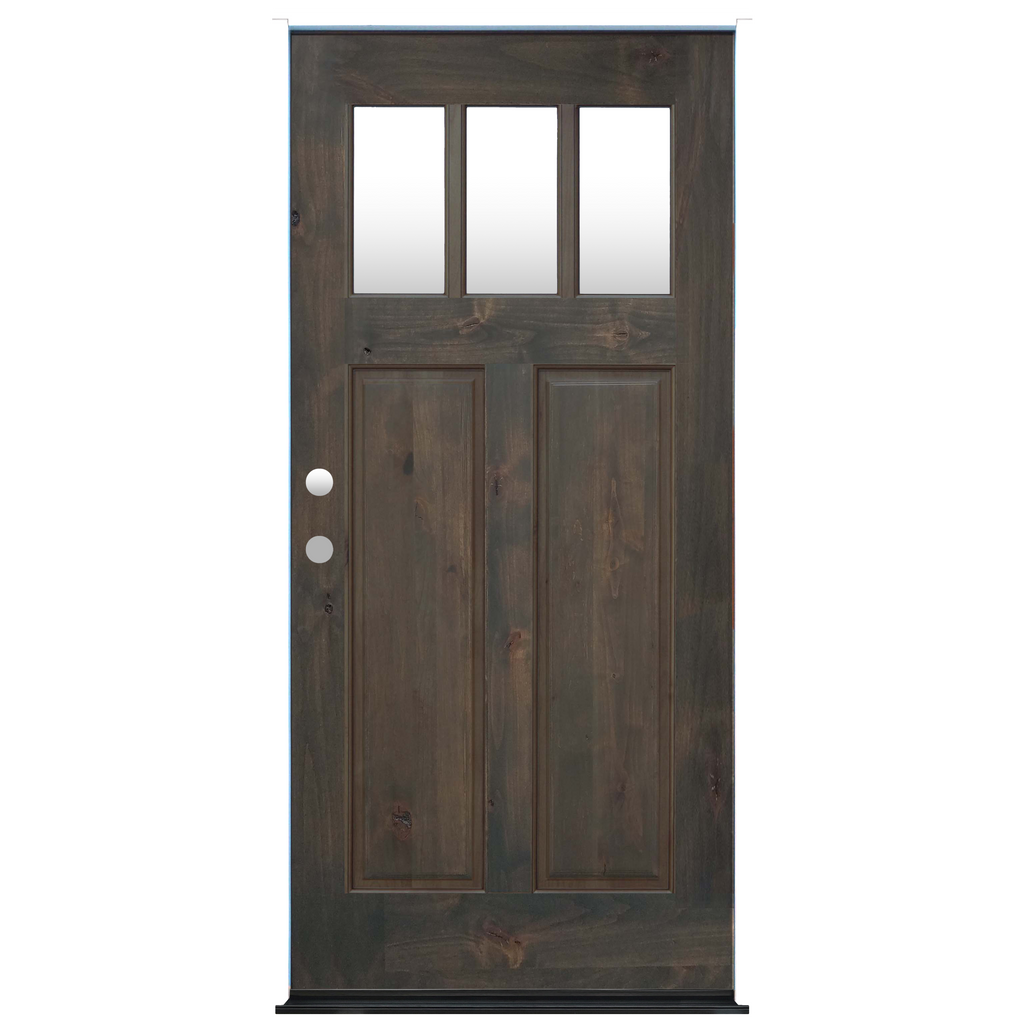 Craftsman Ash Stained Knotty Alder Wood Exterior Door 36" x 80" 3-Lite Exterior Door from Pacific Pride