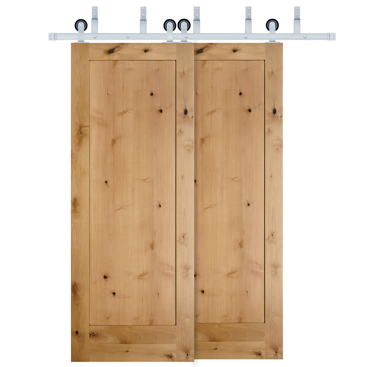 Rustic 1-Panel Unfinished Knotty Alder Bypass Barn Door | Sliding Barn ...