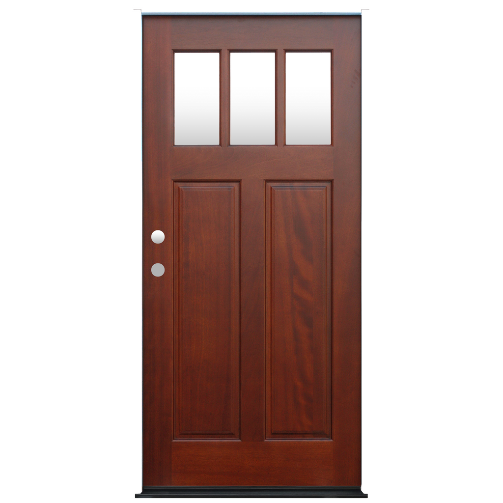 Craftsman Pecan Stained Mahogany Wood Exterior Door 3-Lite 2 Panel Exterior Door from Pacific Pride