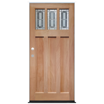 Craftsman Unfinished Mahogany Exterior Door Decorative 3-Lite Leaded Insulated Glass 3 Panel Prehung Entry Door from Pacific Pride