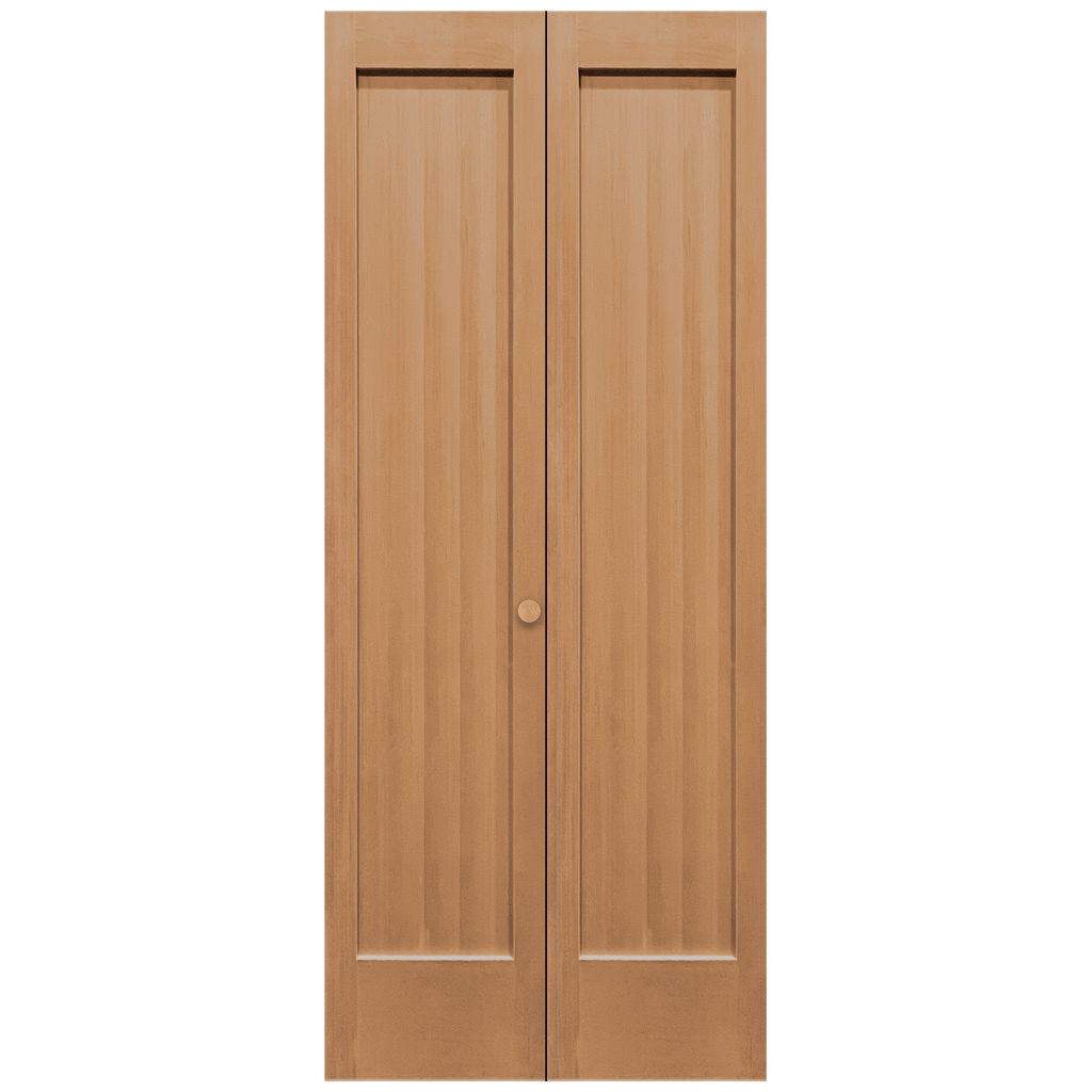 Pair of Unfinished 1-Panel Vertical Grain Fir Wood Interior Bifold Closet Doors from Pacific Pride