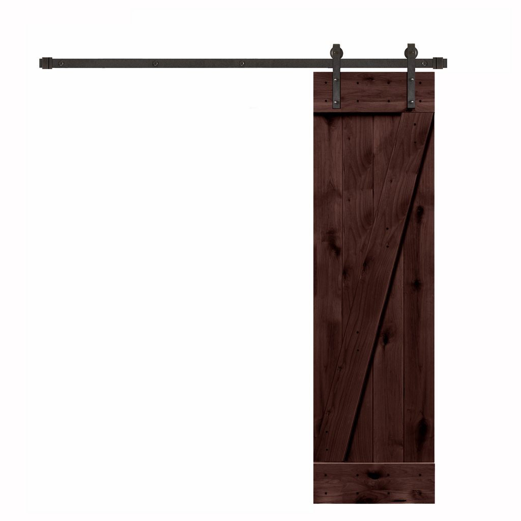 Rustic Espresso-stained Z-Panel Plank American Knotty Alder Sliding Barn Door Kit with Oil Rubbed Bronze Hardware Kit from Pacific Pride