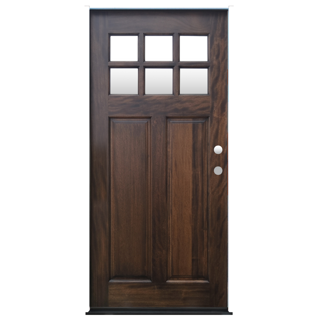 Craftsman Espresso Stained Mahogany Wood Exterior Door Decorative 6-Lite glass 2 Panel Prehung Entry Door from Pacific Pride