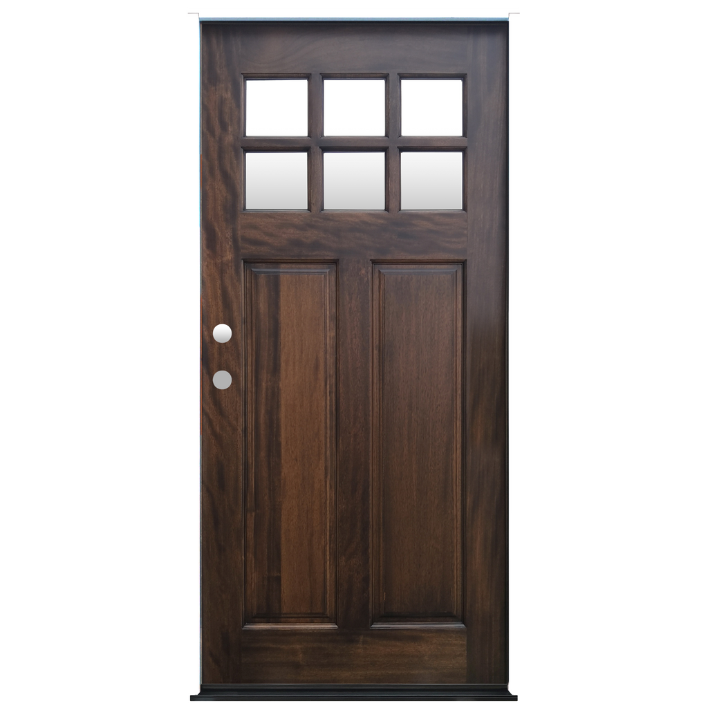 Craftsman Espresso Stained Mahogany Wood Exterior Door Decorative 6-Lite glass 2 Panel Prehung Entry Door from Pacific Pride