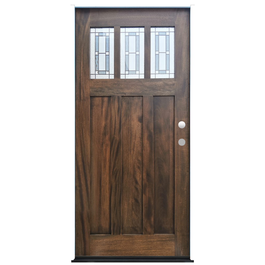 Craftsman Espresso Stained Mahogany Wood Exterior Door Decorative 3-Lite Leaded Glass 3 Panel door from Pacific Pride