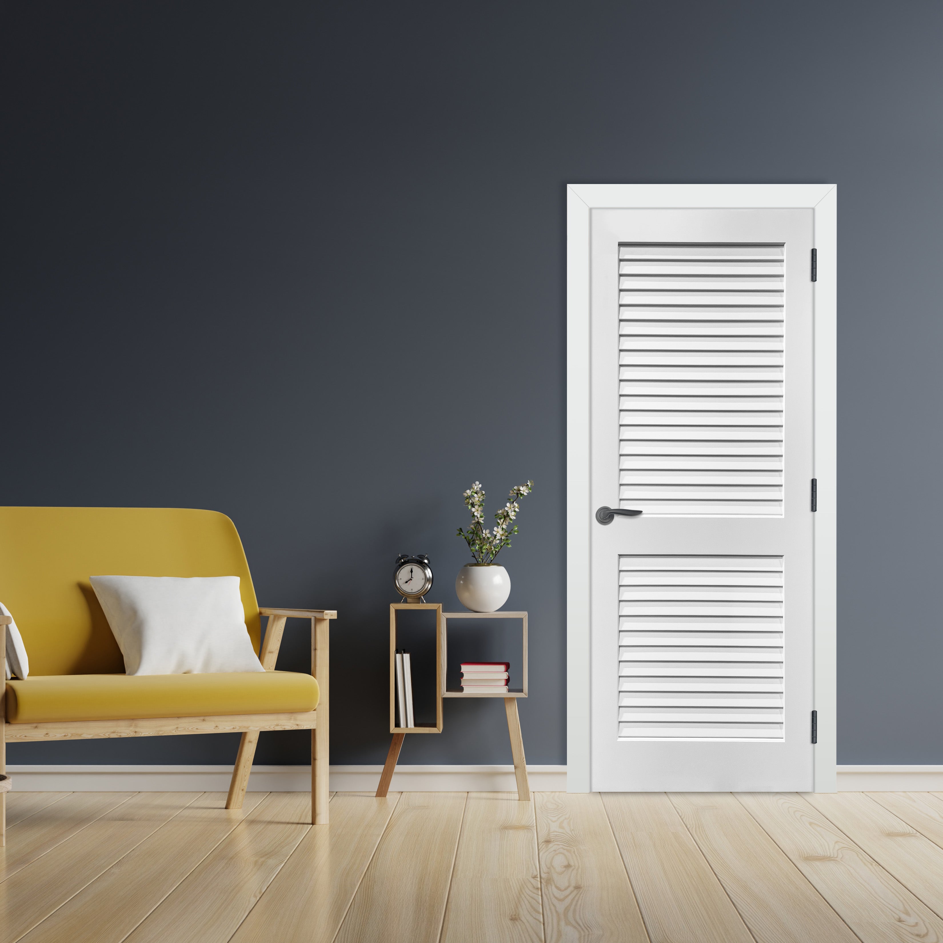 2 Panel Door Plantation Louvered 2-Panel Primed Pine Prehung Interior Swinging Door