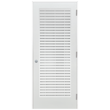 Modern Ventilating 1-Panel Primed Pine Prehung Interior Swinging Door with Satin Nickle Hinges