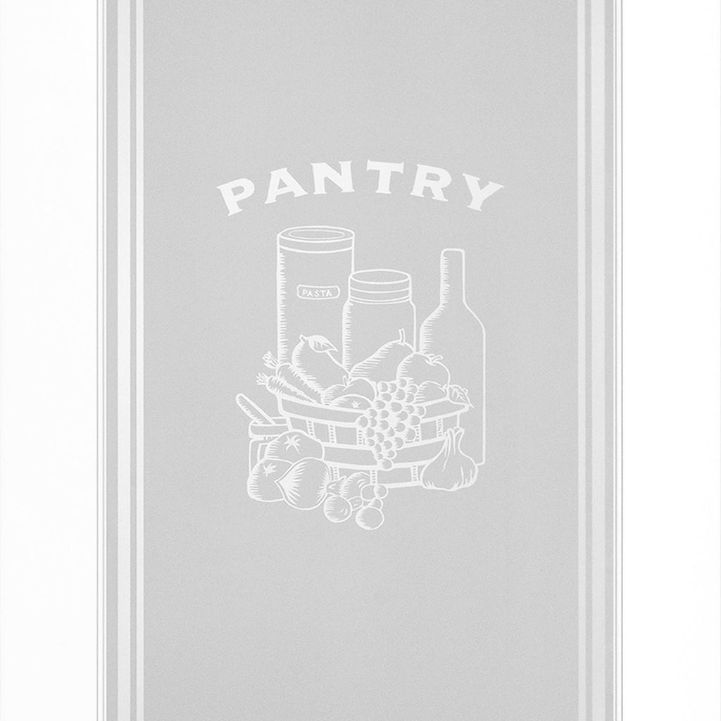 Pantry Graphic Frosted Glass Prehung Interior Swinging Door with with a Primed Pine Wood Jamb and Satin Nickel Hinges