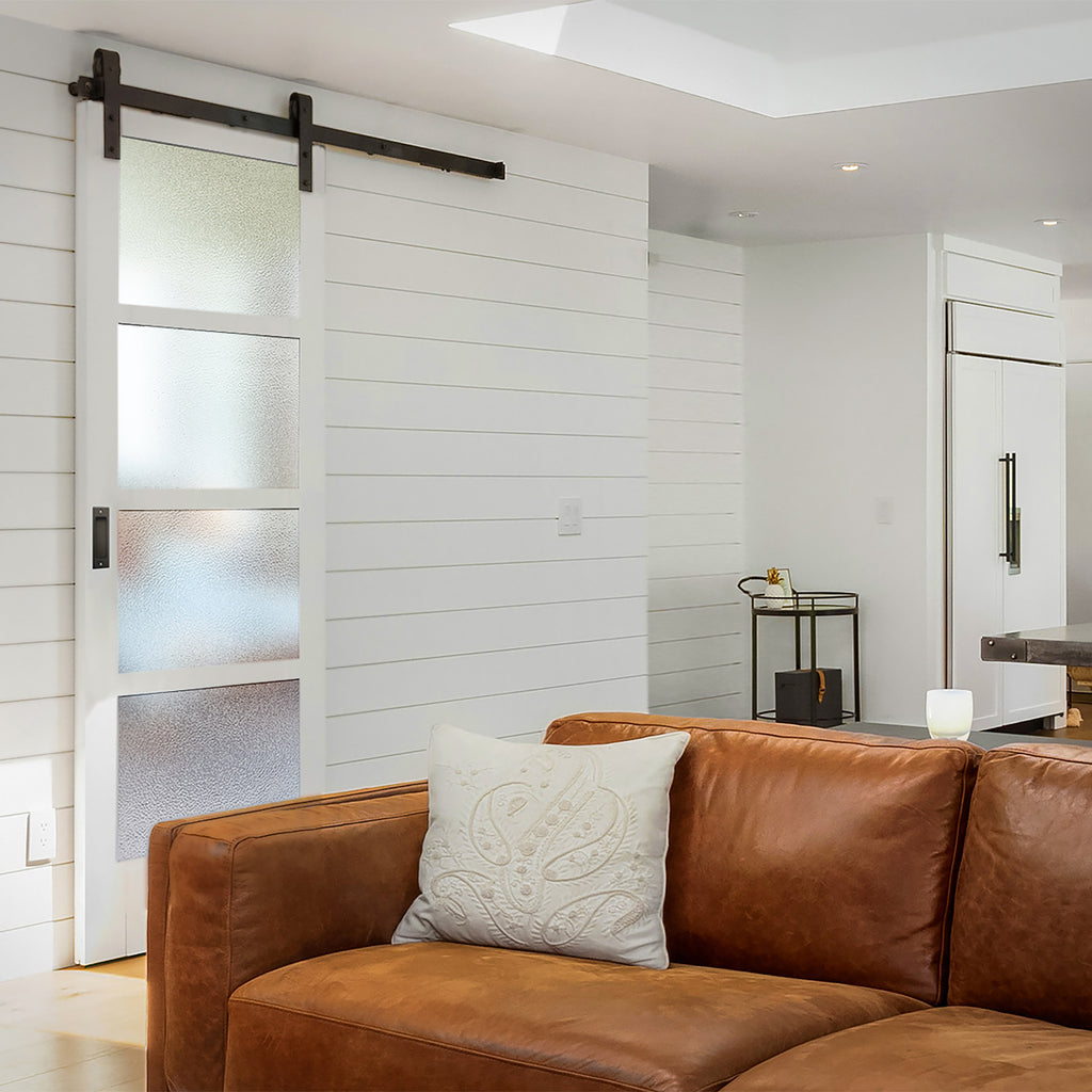 Modern 4-lite Decorative Mistlite glass Primed White Pine Wood Interior Door Slab from Pacific Pride