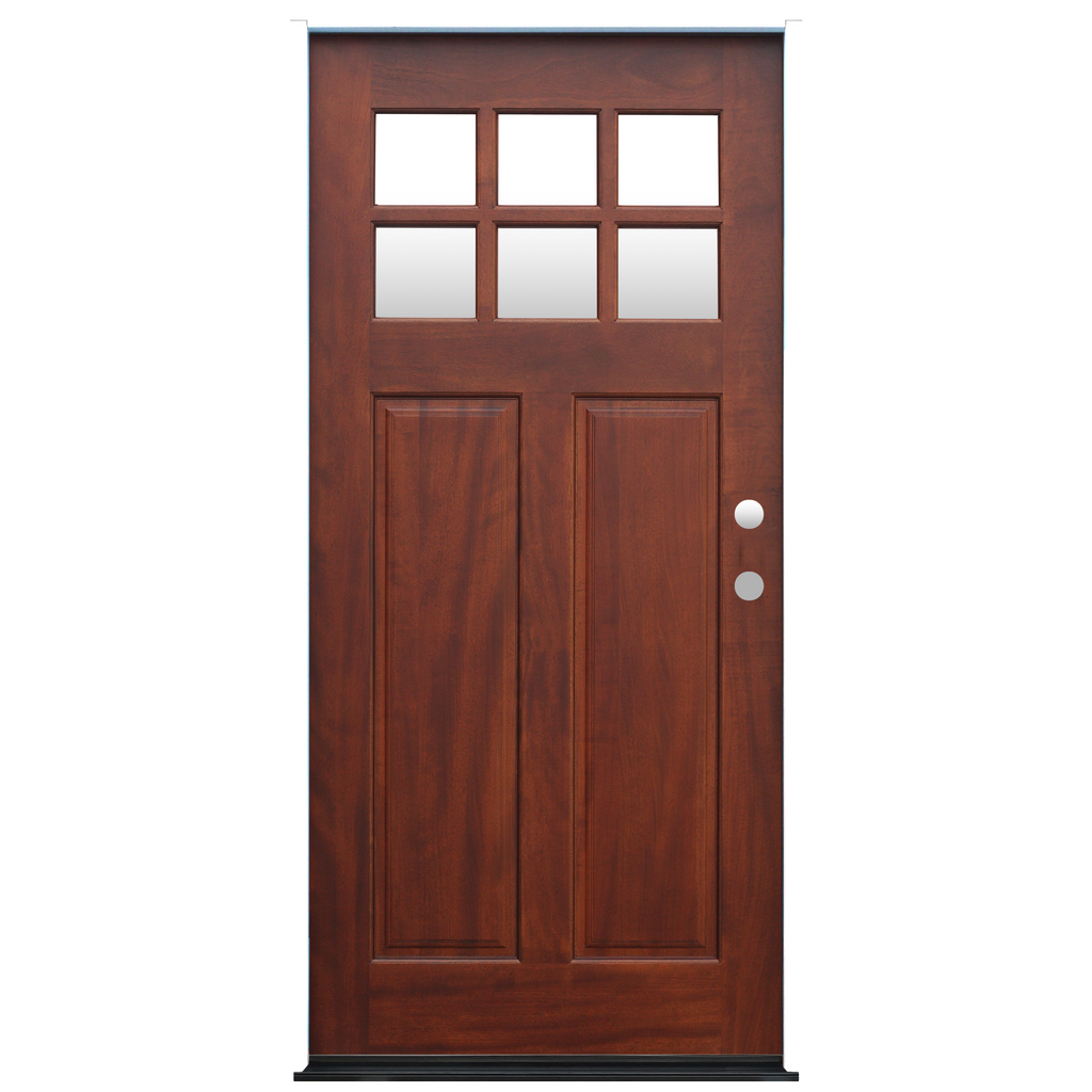 Craftsman Pecan Stained Mahogany Wood Exterior Door Decorative 6-Lite glass 2 Panel Prehung Entry Door from Pacific Pride