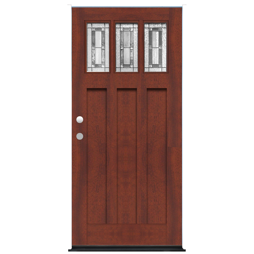 Craftsman Pecan Stained Mahogany Wood Exterior Door Decorative 3-Lite Leaded Insulated Glass 3 Panel Prehung Entry Door from Pacific Pride