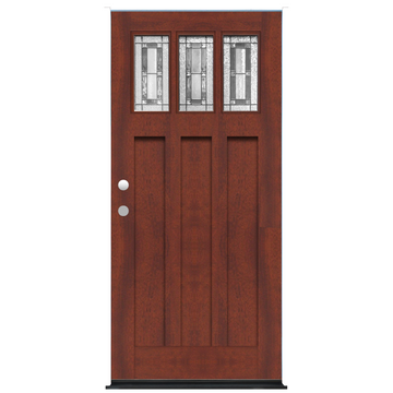 Craftsman Pecan Stained Mahogany Wood Exterior Door Decorative 3-Lite Leaded Insulated Glass 3 Panel Prehung Entry Door from Pacific Pride