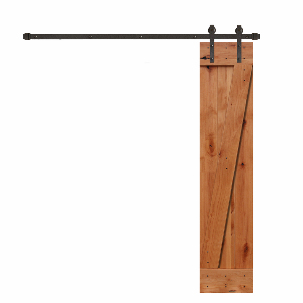 Rustic Unfinished Z-Panel Plank American Knotty Alder Sliding Barn Door Kit with Oil Rubbed Bronze Hardware Kit from Pacific Pride