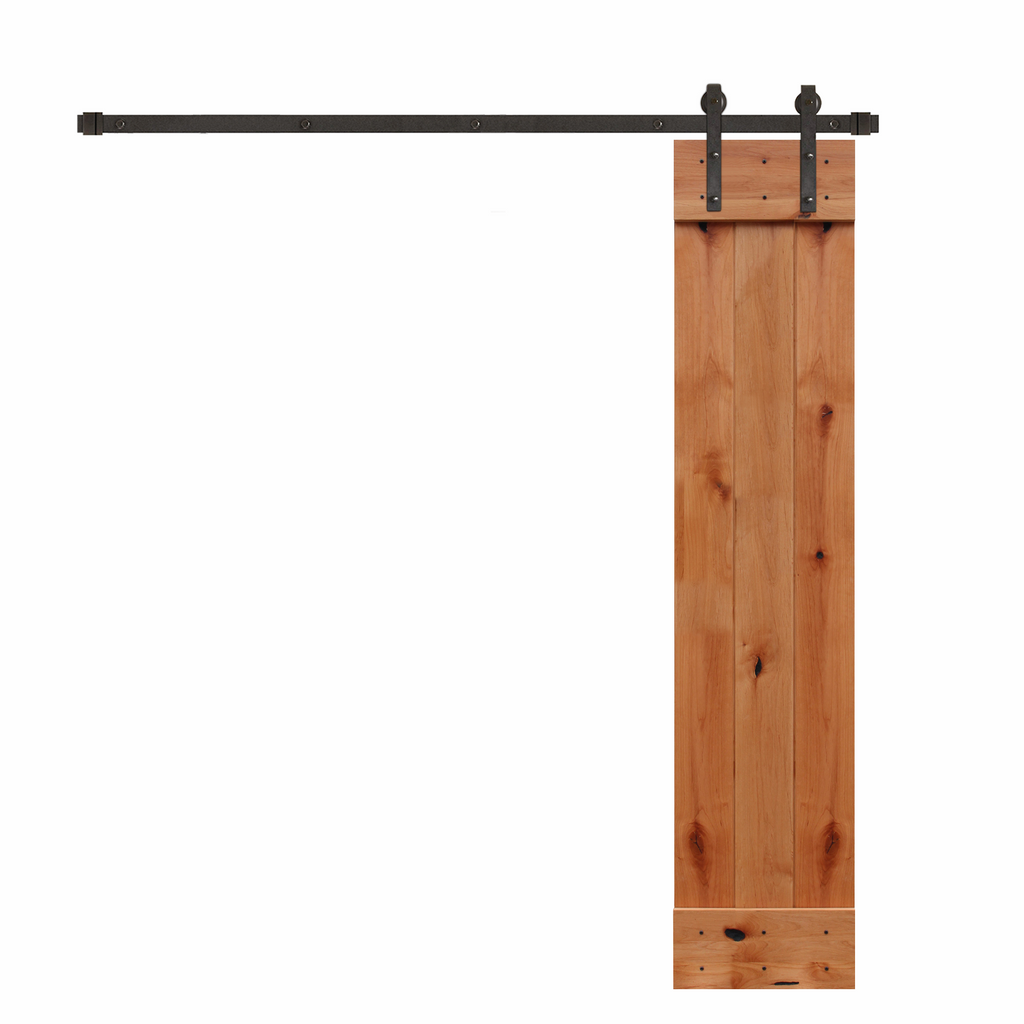Rustic Unfinished 1-Panel Plank American Knotty Alder Sliding Barn Door Kit with Oil Rubbed Bronze Hardware Kit from Pacific Pride