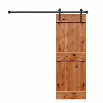 Rustic Unfinished 2-Panel Plank American Knotty Alder Sliding Barn Door Kit with Oil Rubbed Bronze Hardware Kit from Pacific Pride