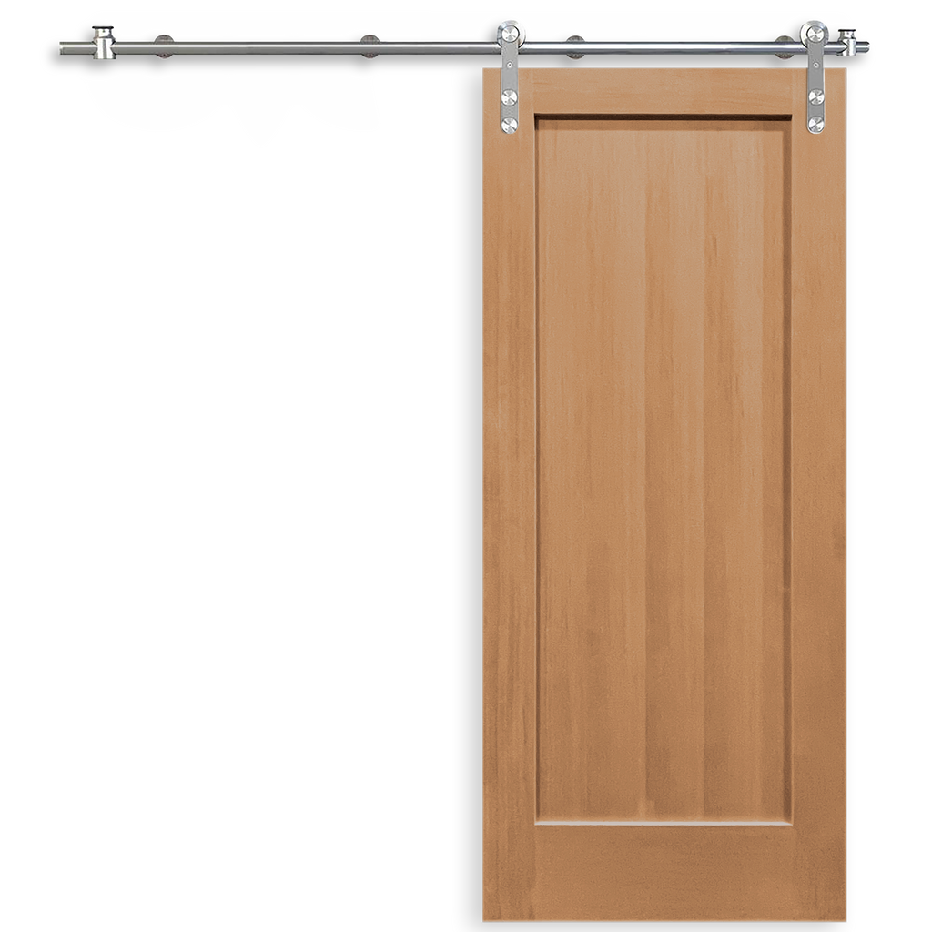 Craftsman Unfinished 1-Panel Vertical Grain Fir Wood Interior Sliding Barn Door with Round Stainless Steel Hardware Kit.