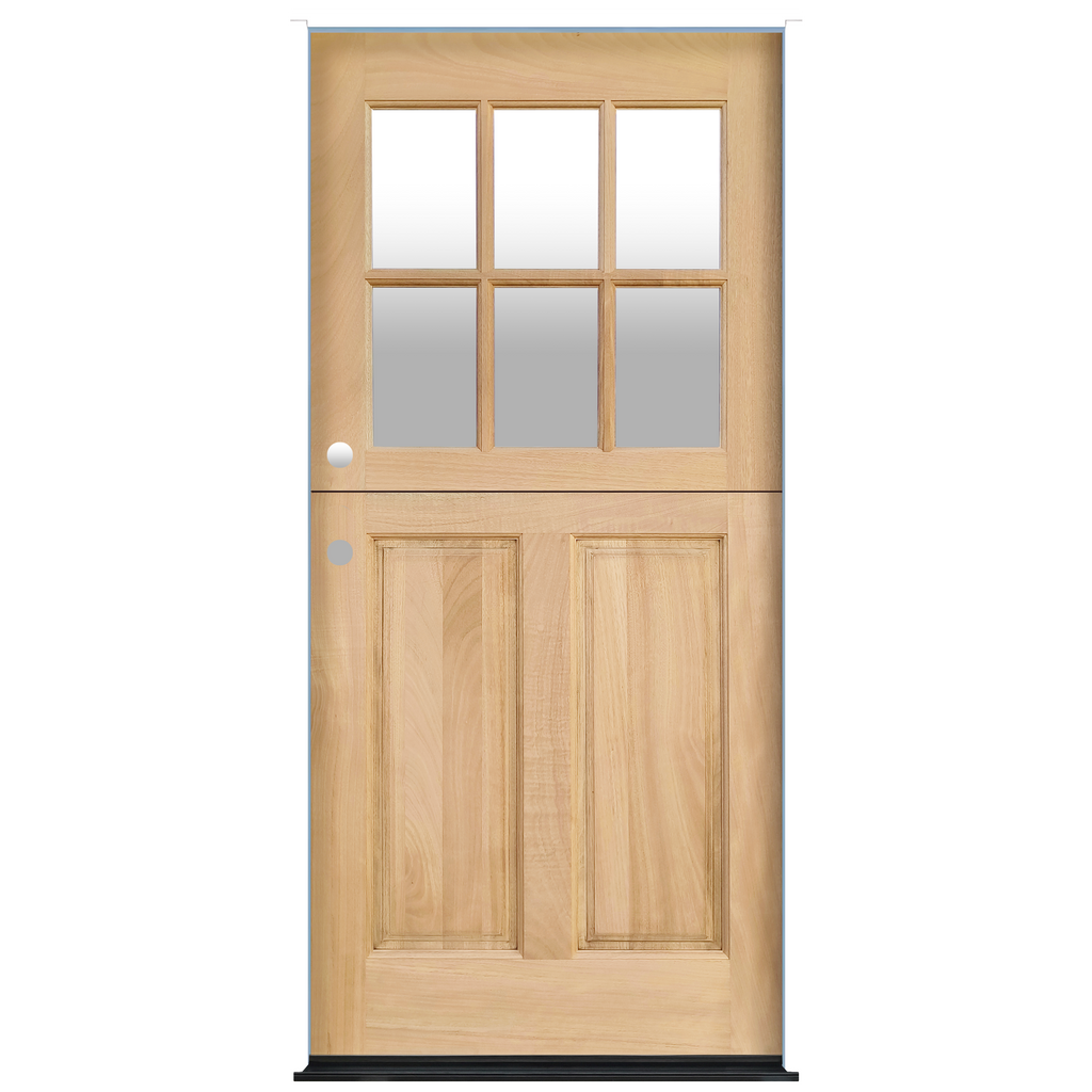Dutch Unfinished 2-Panel 6-Lite Prehung Mahogany Entry Door