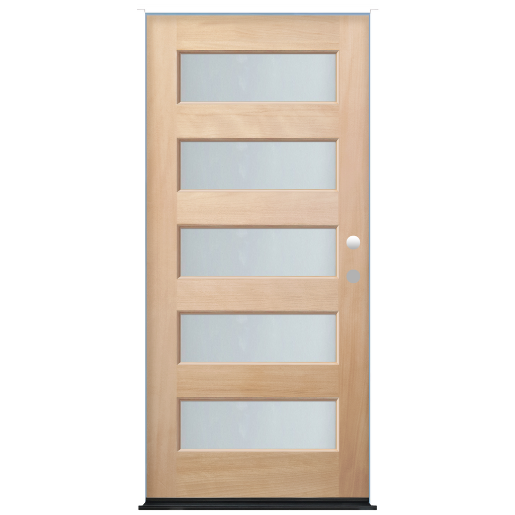 Contemporary Unfinished Mahogany Wood Door with Decorative 5-lite Reed Glass Prehung Entry Door from Pacific Pride
