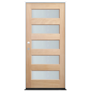 Contemporary Unfinished Mahogany Wood Door with Decorative 5-lite Reed Glass Prehung Entry Door from Pacific Pride