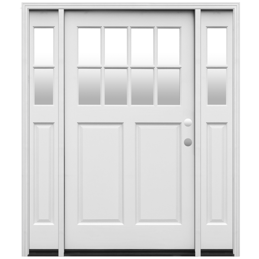 Cottage Widebody Painted Wood Exterior Door 65" x 80" 8-Lite Insulated Glass 2-Panel Prehung Entry Door with 9" Sidelites