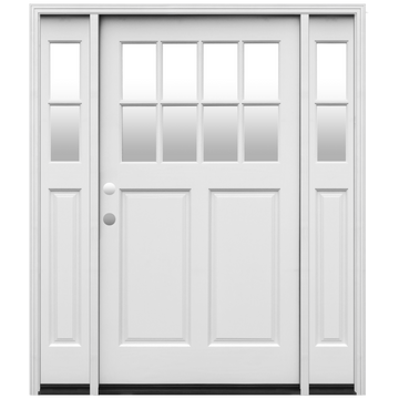Cottage Widebody Painted Wood Exterior Door 65" x 80" 8-Lite Insulated Glass 2-Panel Prehung Entry Door with 9" Sidelites