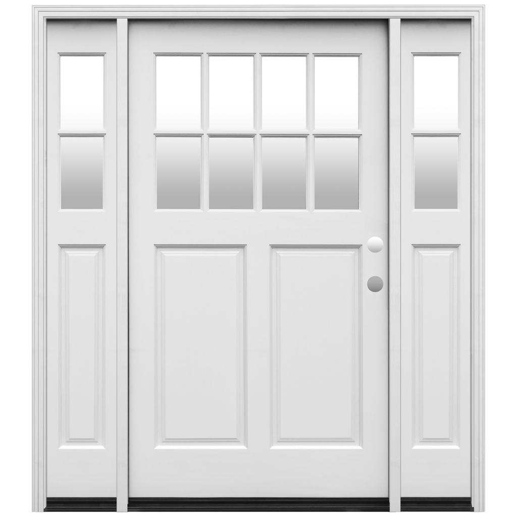 Cottage Widebody Painted Wood Exterior Door 70" x 80" 8-Lite Insulated Glass 2-Panel Prehung Entry Door with 11" Sidelites
