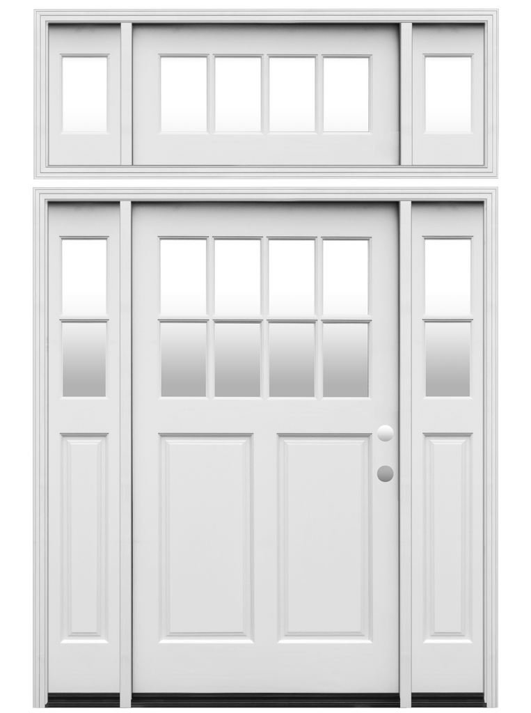 Cottage Widebody Painted Wood Exterior Door 42" x 80" 8-Lite Insulated Glass 2-Panel Prehung Entry Door with 11" Sidelites and 24" Transom