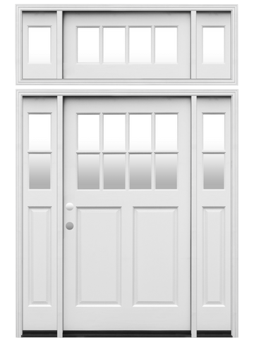 Cottage Widebody Painted Wood Exterior Door 42" x 80" 8-Lite Insulated Glass 2-Panel Prehung Entry Door with 11" Sidelites and 24" Transom