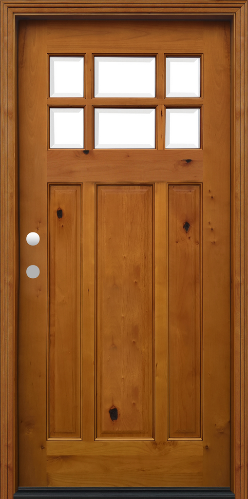  Craftsman Exterior Door 36" x 80" Rustic 6 Lite Beveled Insulated Glass Knotty Alder Wood Prefinished Golden Oak Prehung Entry Door. 