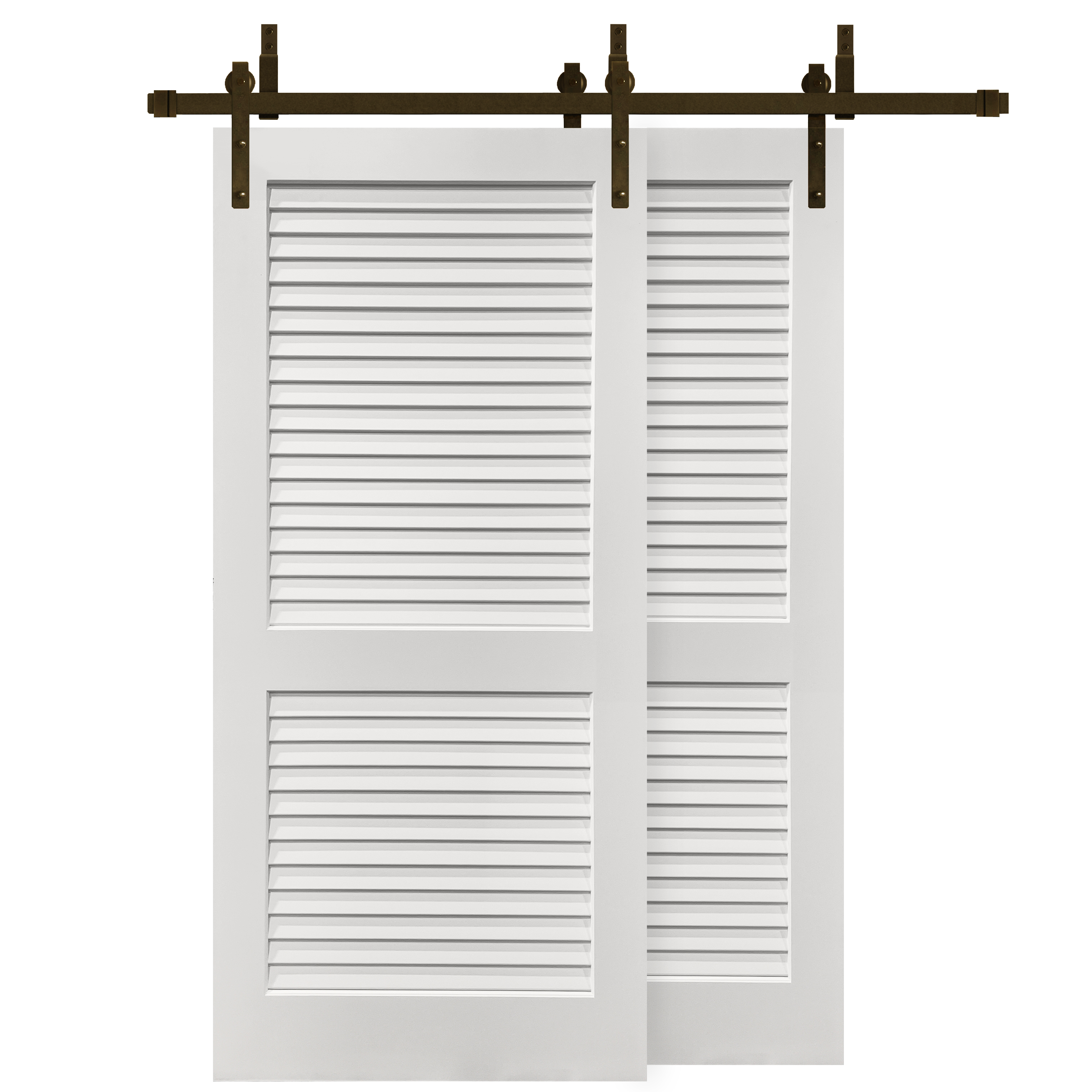 Plantation Louver 2-Panel Primed Pine Interior Bypass Barn Door ...
