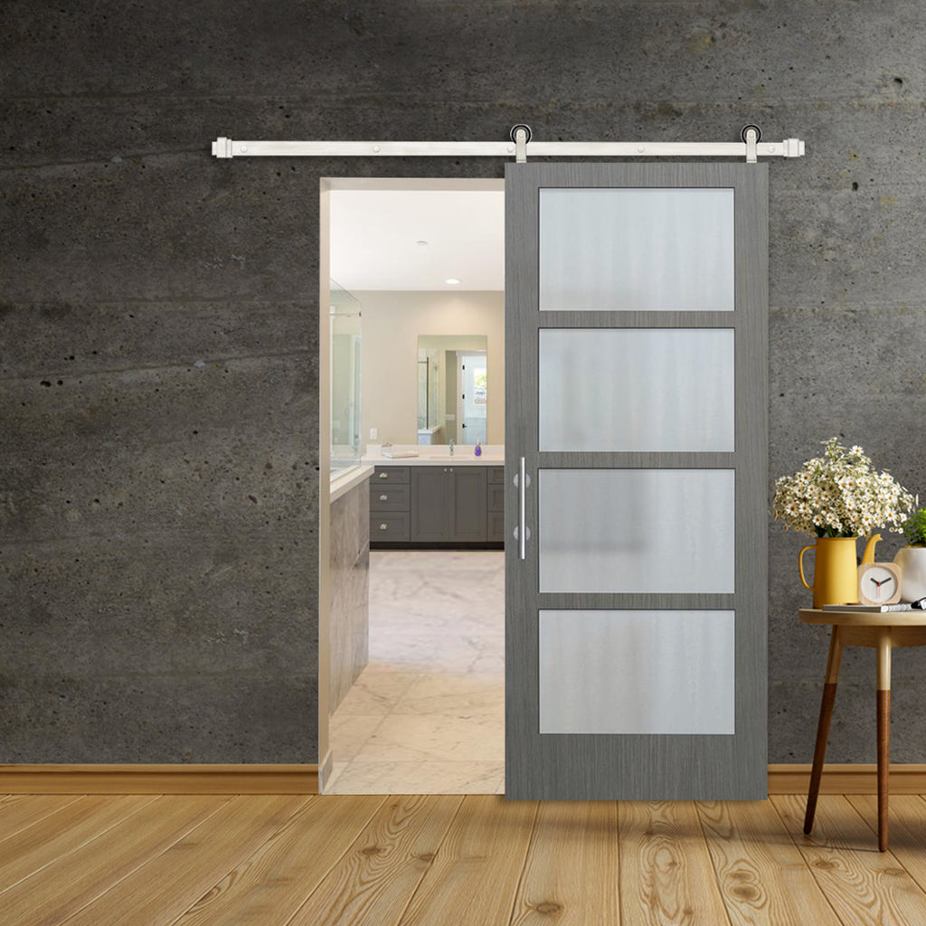 Modern 4-lite Glass Driftwood Clear Coat Solid Core Wood Interior Door Slab