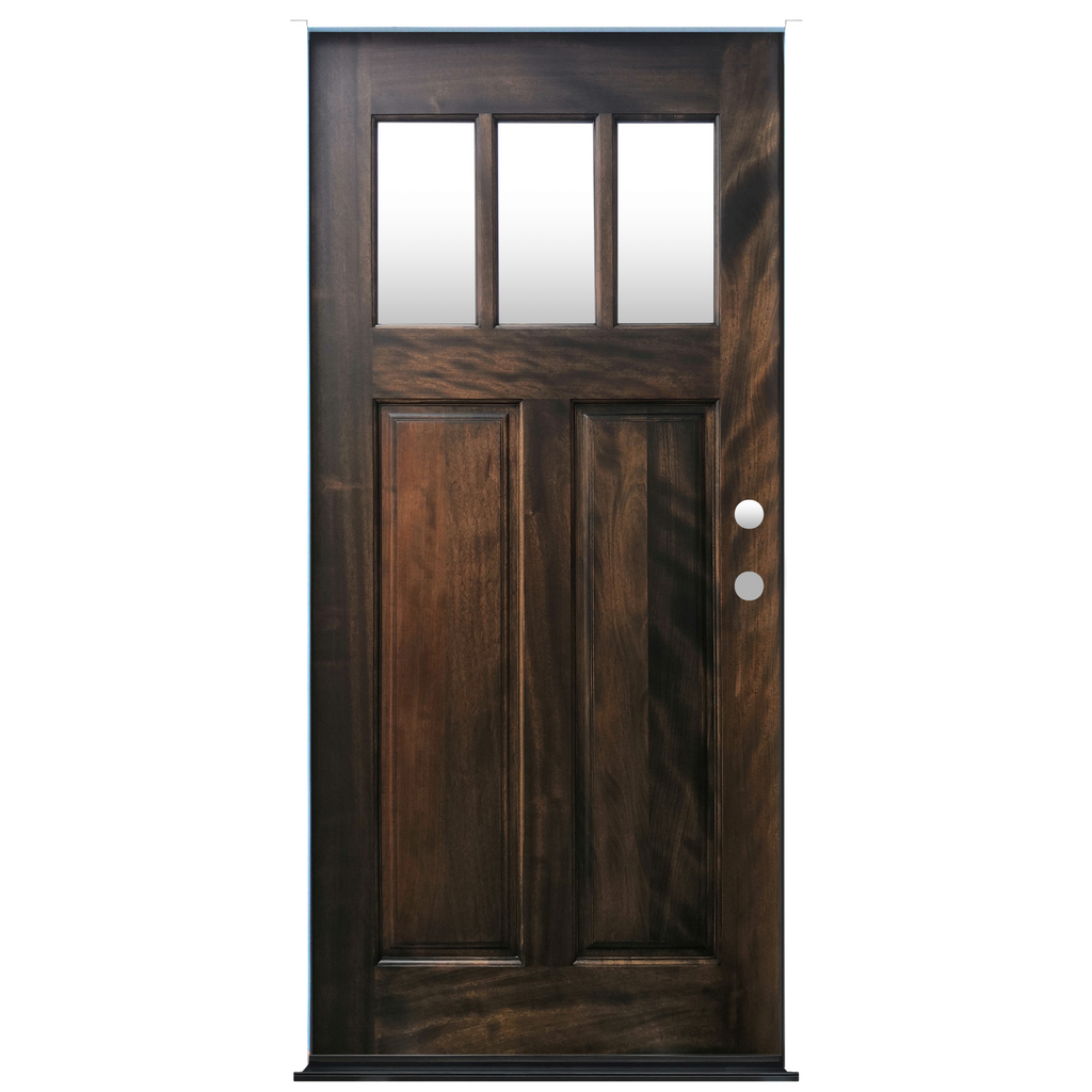 Craftsman Mahogany Stained Knotty Alder Wood Exterior Door 3-Lite 2 Panel Exterior Door from Pacific Pride