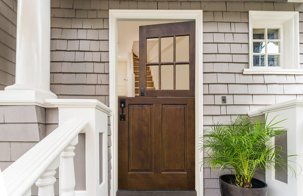 Cottage Espresso Stained Mahogany Wood Exterior Dutch Door 36" x 80" 6-Lite Insulated Glass 2-Panel Prehung Entry
