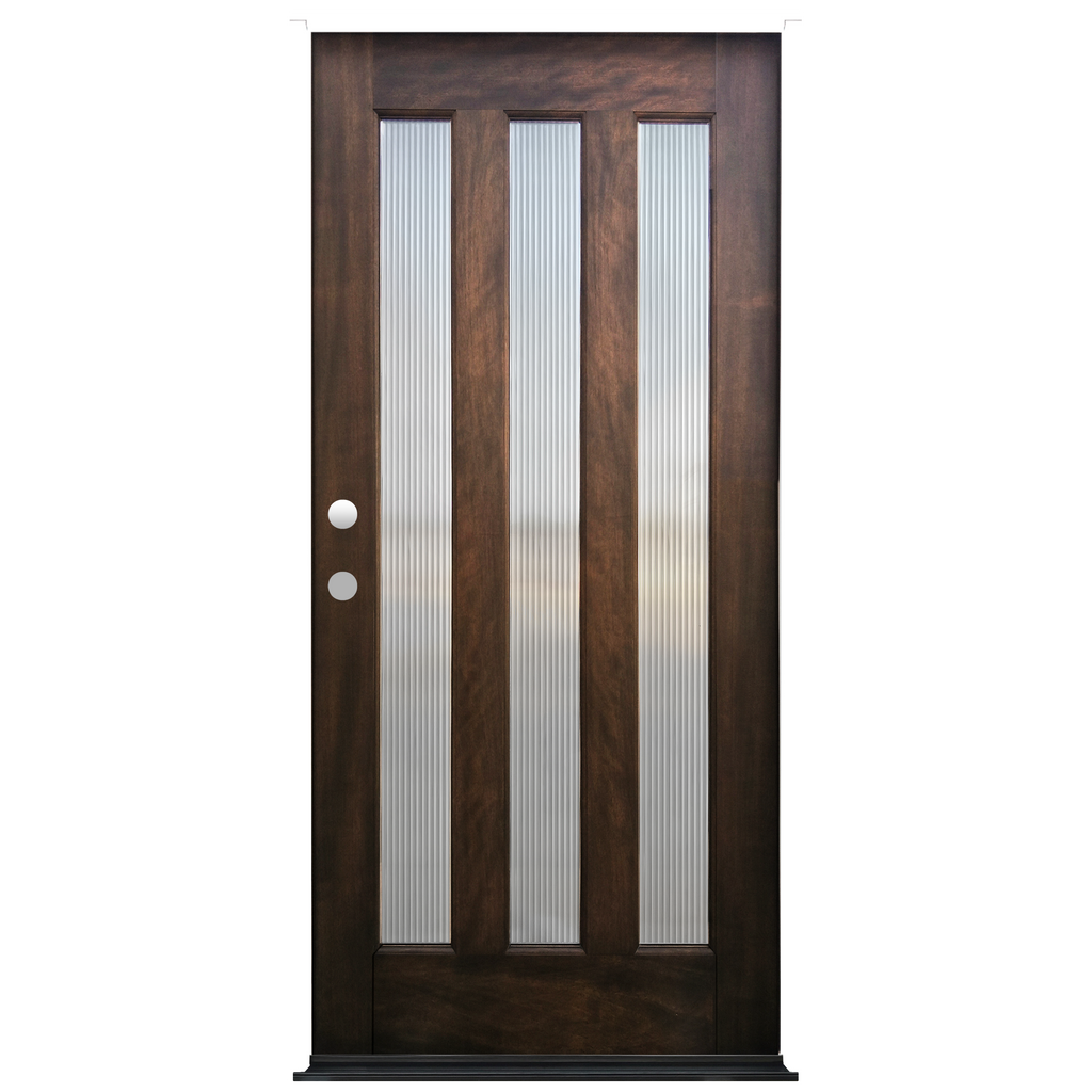 Contemporary Espresso Stained Mahogany Wood 3-Lite Exterior Door from Pacific Pride