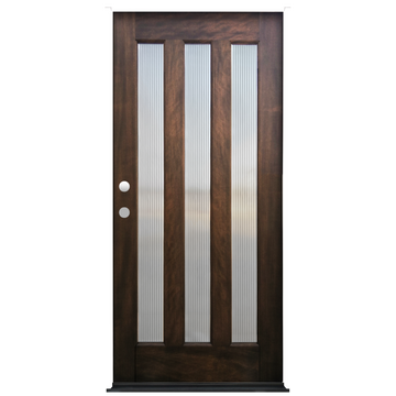 Contemporary Espresso Stained Mahogany Wood 3-Lite Exterior Door from Pacific Pride