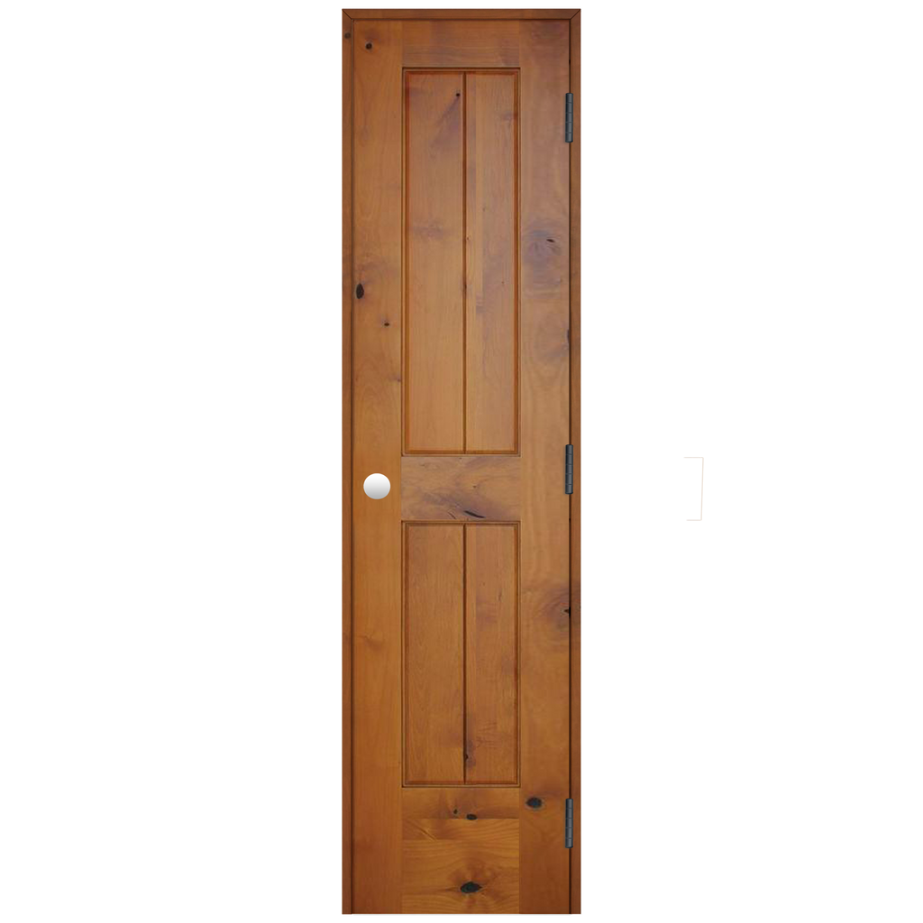 Rustic Prefinished 2-Panel V-Groove American Knotty Alder Wood Prehung Interior Swinging Door with Bronze Hinges
