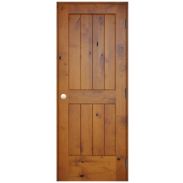 Rustic Prefinished 2-Panel V-Groove American Knotty Alder Wood Prehung Interior Swinging Door with Bronze Hinges