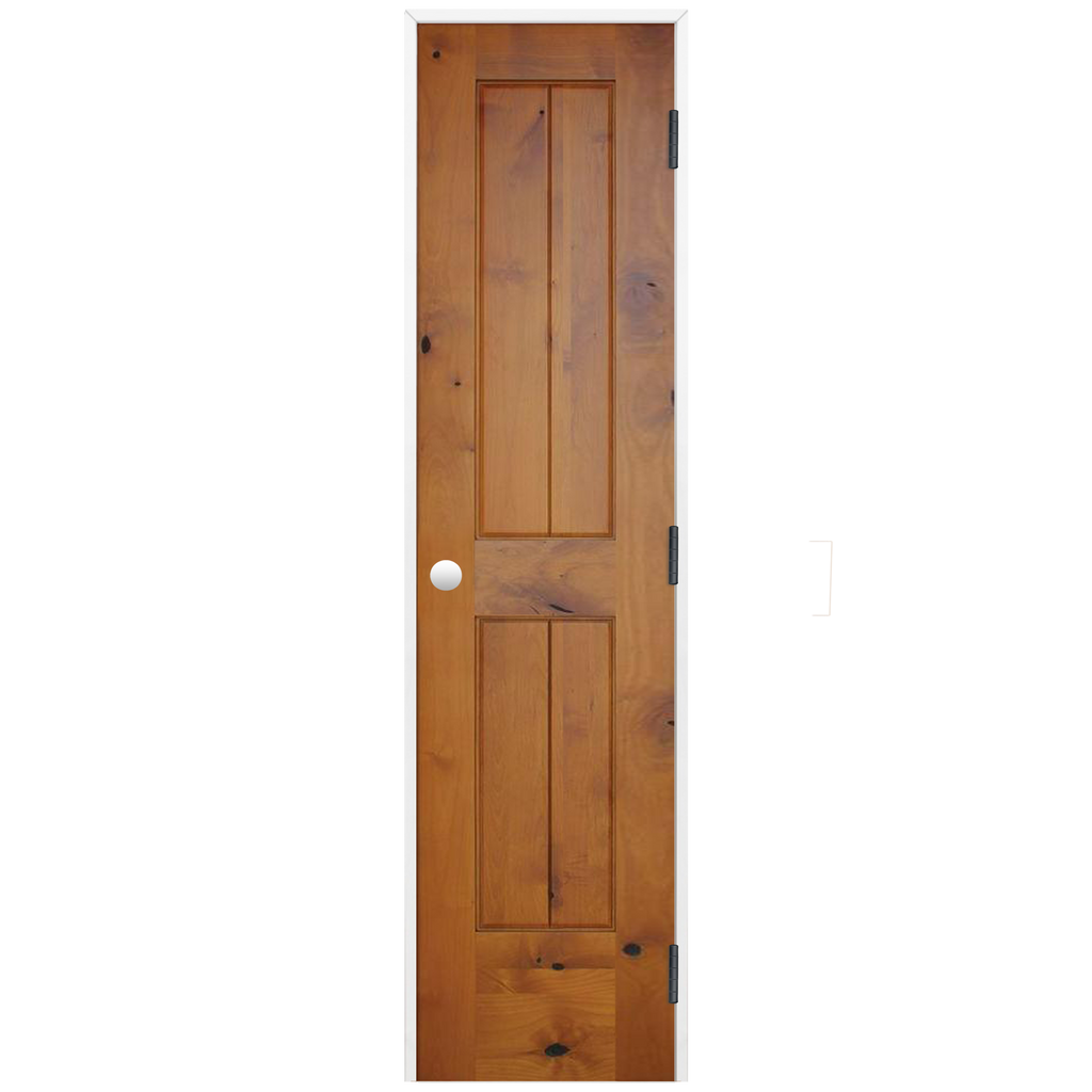 Rustic Prefinished 2-Panel V-Groove American Knotty Alder Wood Prehung Interior Swinging Door with Primed Pine Wood Jamb and Bronze Hinges