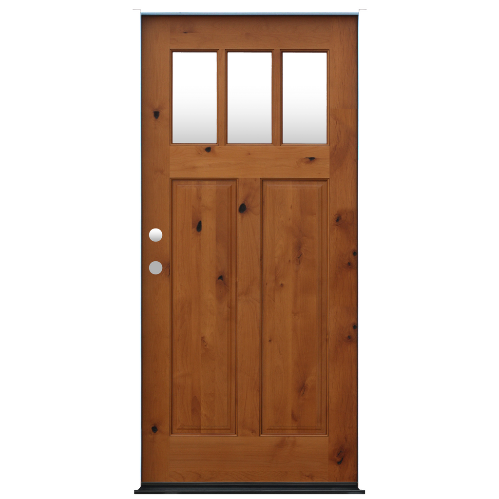 Craftsman Golden Oak Stained Knotty Alder Wood Exterior Door 3-Lite 2 Panel Exterior Door from Pacific Pride