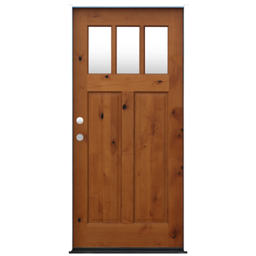 Craftsman Golden Oak Stained Knotty Alder Wood Exterior Door 3-Lite 2 Panel Exterior Door from Pacific Pride