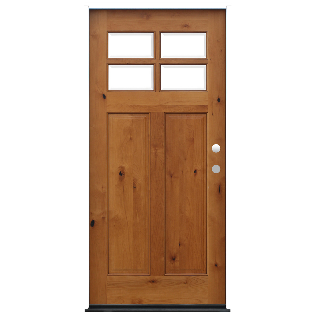  Craftsman Golden Oak Stained 4-Lite Beveled Glass 2-Panel Knotty Alder Wood Door from Pacific Pride