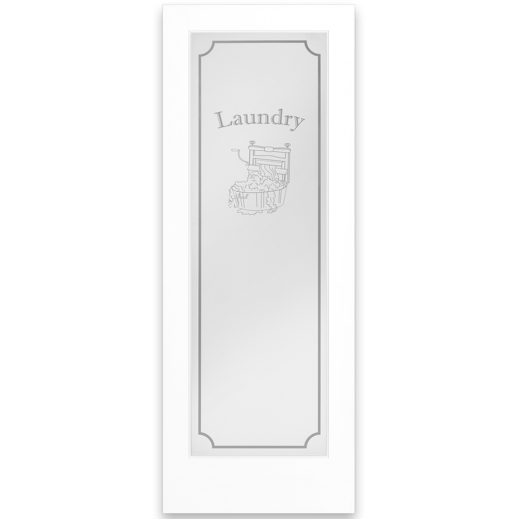 Laundry Graphic Frosted Glass Solid Core Wood Craftsman Interior Door Slab from Pacific Pride