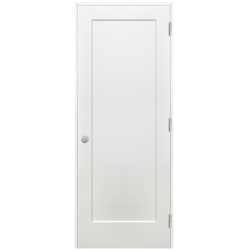 Modern Shaker 1-Panel Primed Pine Prehung Interior Swinging Door with Satin Nickle Hinges