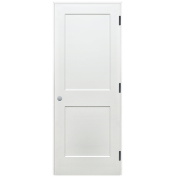 Modern Shaker 2-Panel Primed Pine Prehung Interior Swinging Door with Bronze Hinges